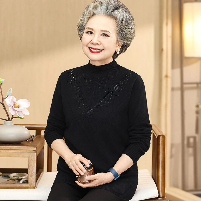 奶奶秋装打底衫上衣中老年妈妈春秋冬百搭针织衫毛衣60岁70老太太