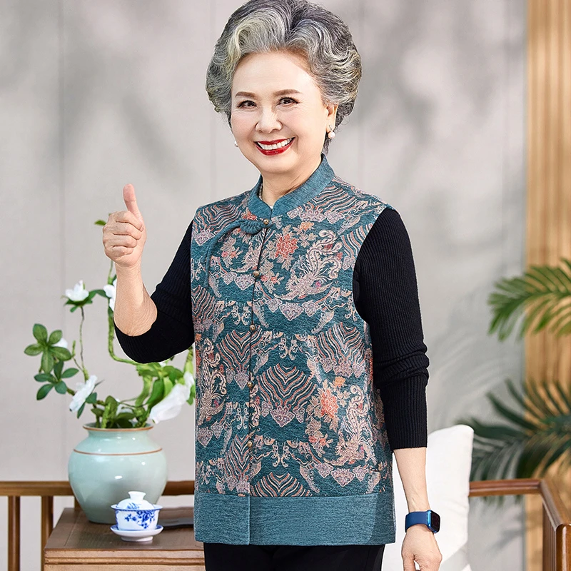奶奶秋装马甲上衣中老年妈妈春秋冬呢子马夹60岁70老太太坎肩衣服