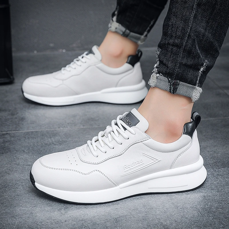 瑞青潮头层牛皮男士运动休闲鞋男春季百搭厚底减震时尚潮鞋231509