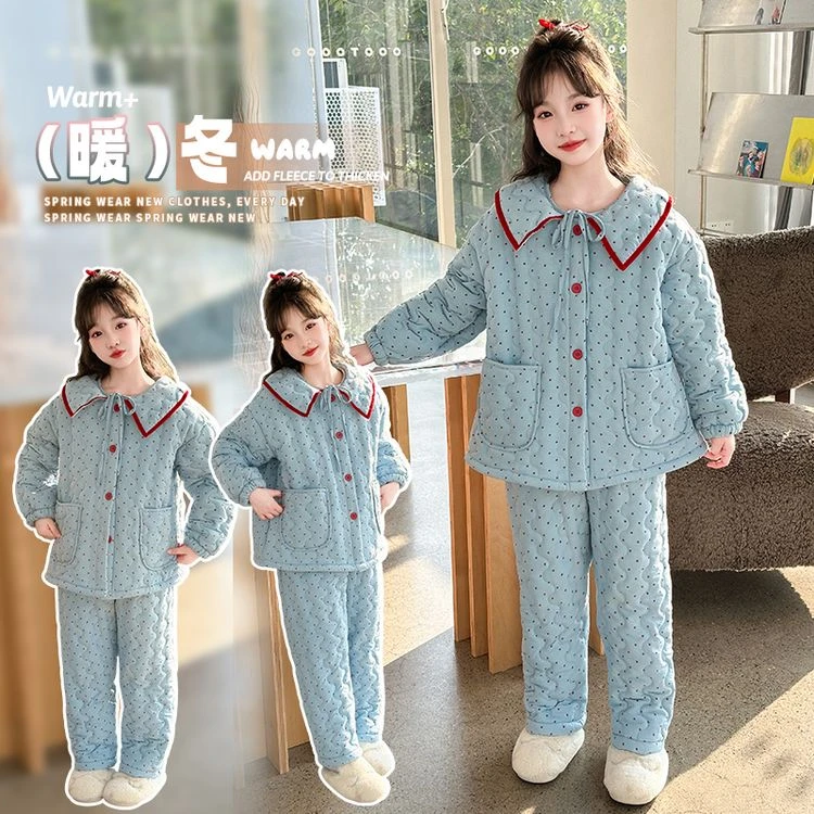 三层夹棉家居服2024新款女童秋冬加绒加厚女孩甜美睡衣SQ1049~fz