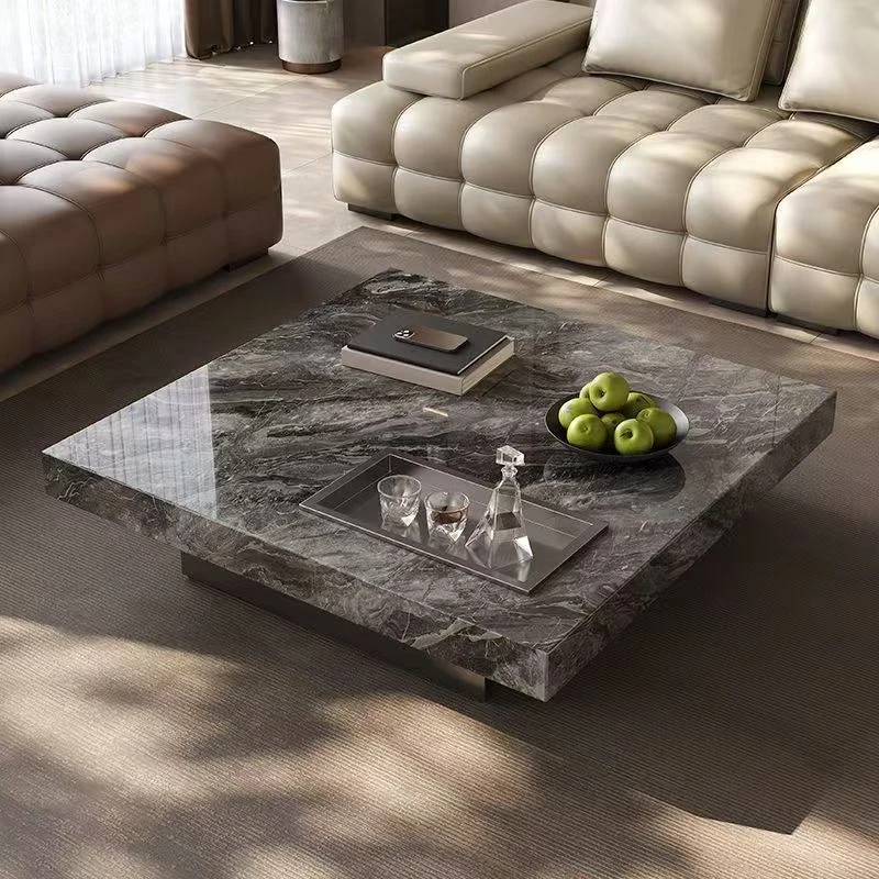 意式轻奢岩板正方型茶几简约客厅家用小户型茶几劳伦斯极简茶几