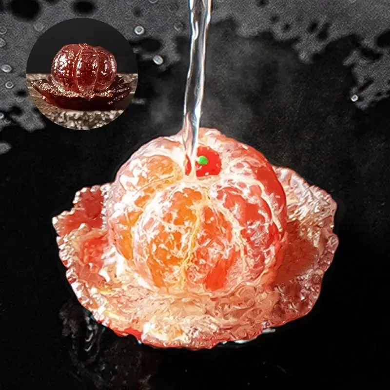 变色柑橘盖置橘子茶宠精品冲水茶具茶道水果摆件荔枝可养茶具茶道