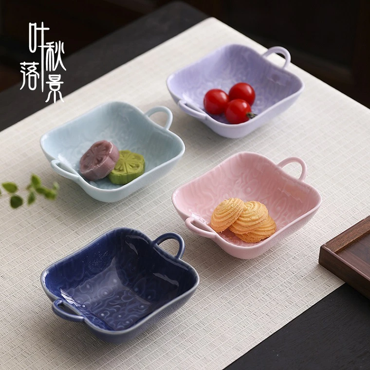 陶瓷中式茶点盘水果盘家用创意双耳餐具点心盘酒店会所冷菜盘托盘
