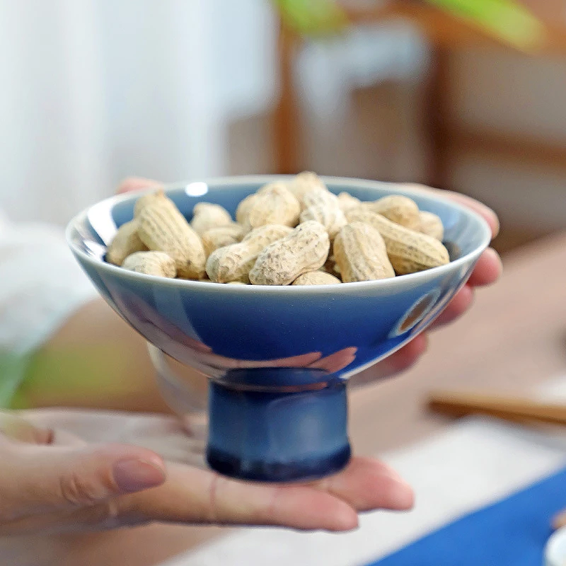 中式茶点盘高脚高足果盘水果盘干果小菜冷菜盘子家用创意陶瓷托盘