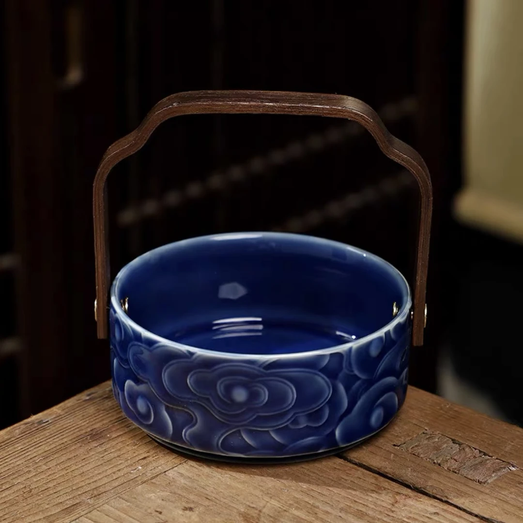 【闪购商品】祥云提梁果盘 霁蓝色