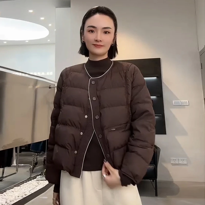 单排扣圆领保暖羽绒服女冬季高级感时尚洋气休闲复古长袖羽绒外套