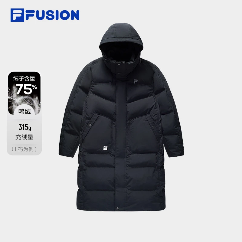 FILA斐乐冬季保暖防风长款宽松羽绒服男运动连帽外套T11M443902F