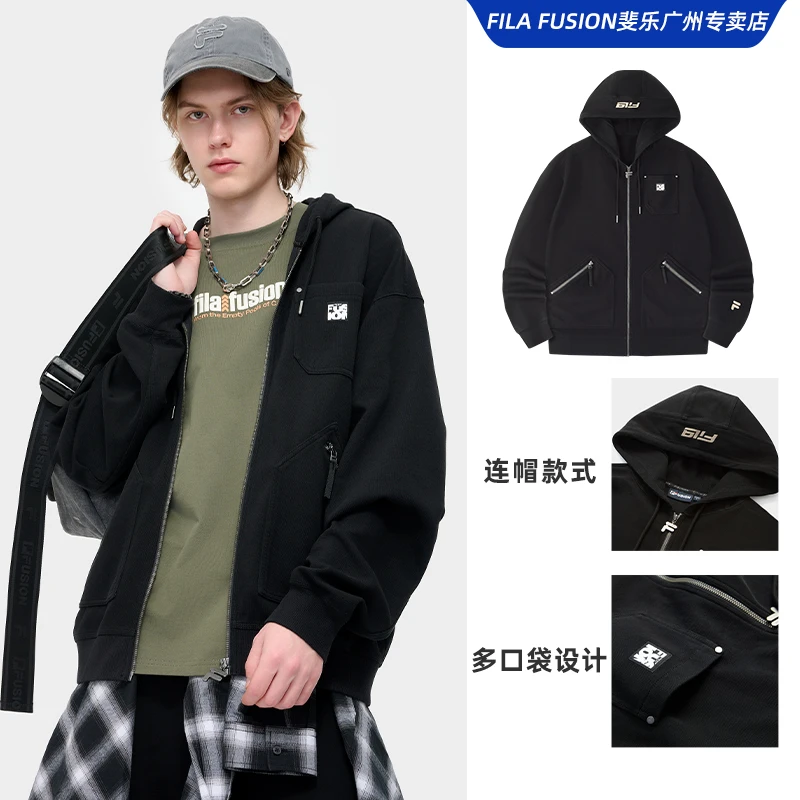 FILA斐乐宽松连帽外套男士运动休闲秋季百搭长袖上衣T11M433501F