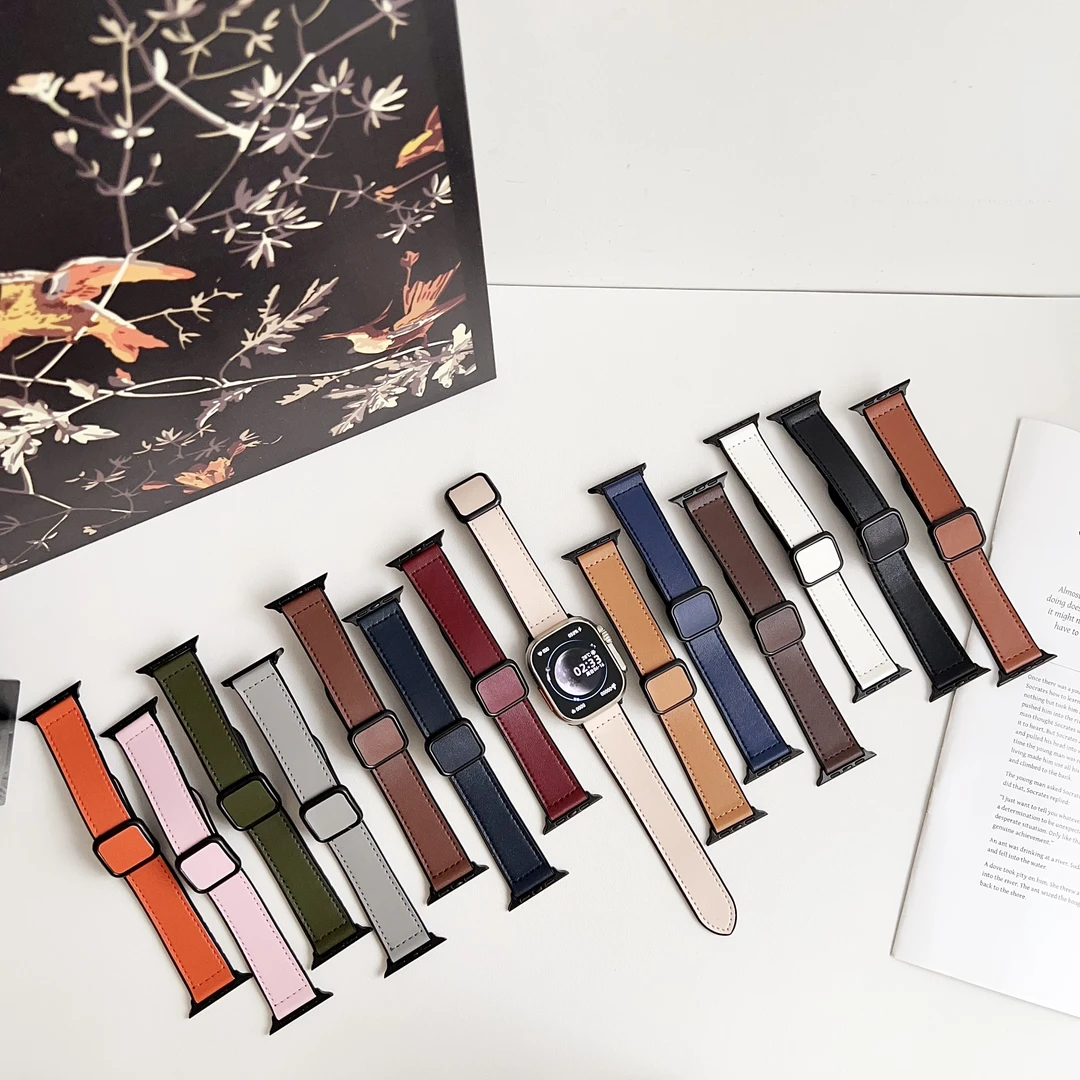 慕名猫适用苹果applewatch11方扣磁吸表带纤维皮Ultra3折叠扣S11