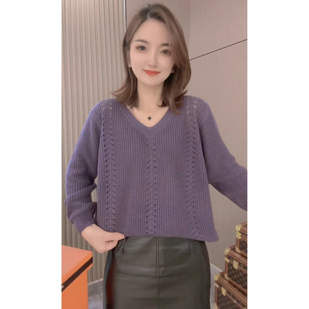 【亲肤棉纱】2025秋季新款韩版女装宽松百搭V领套头针织衫显瘦毛衣