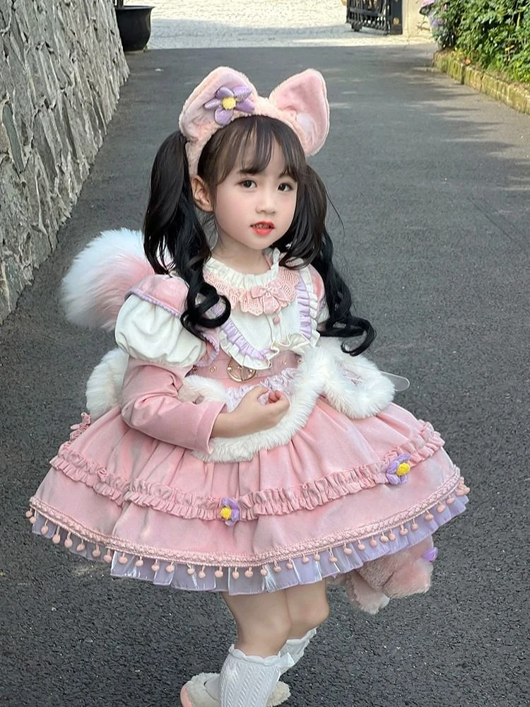公主风儿童洛丽塔公主裙女童秋冬蓬蓬裙玲娜贝尔加绒加厚连衣裙