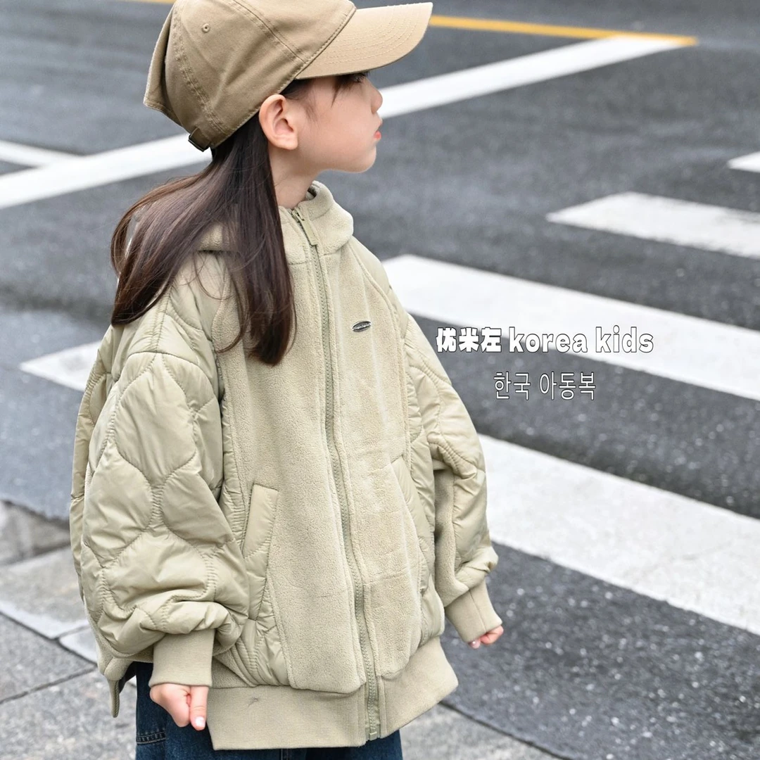 女童冬款摇粒绒休闲外套儿童棉服2023新款连帽中大童宽松加厚开衫