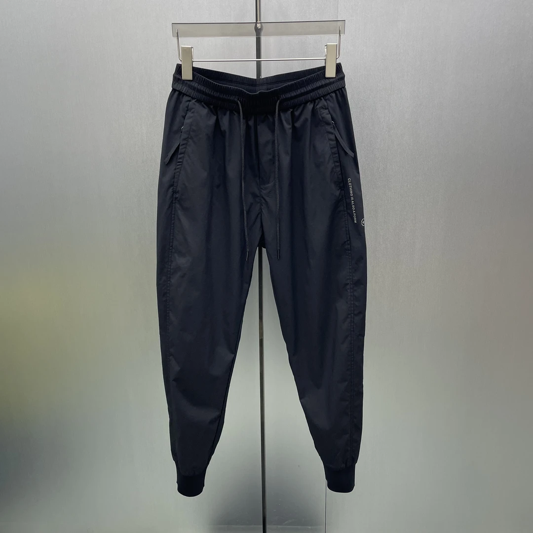 夏季新款束脚宽松裤黑色螺纹裤脚透气速干清凉潮流百搭男小脚裤子