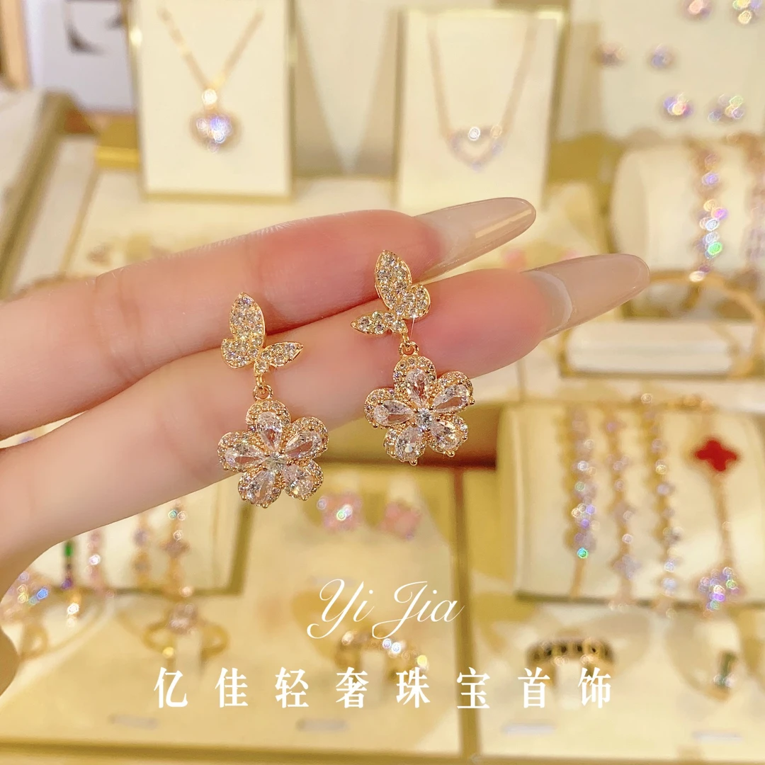 铜合金合成锆石耳饰 时尚高定系列春日花花耳环FS1003简约