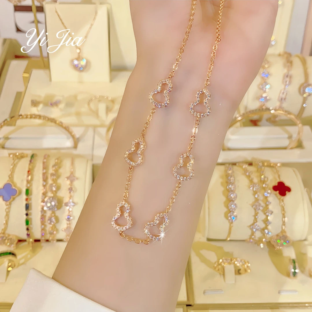 铜合金合成锆石项链 时尚小众系列多葫芦项链百搭饰品长款轻奢