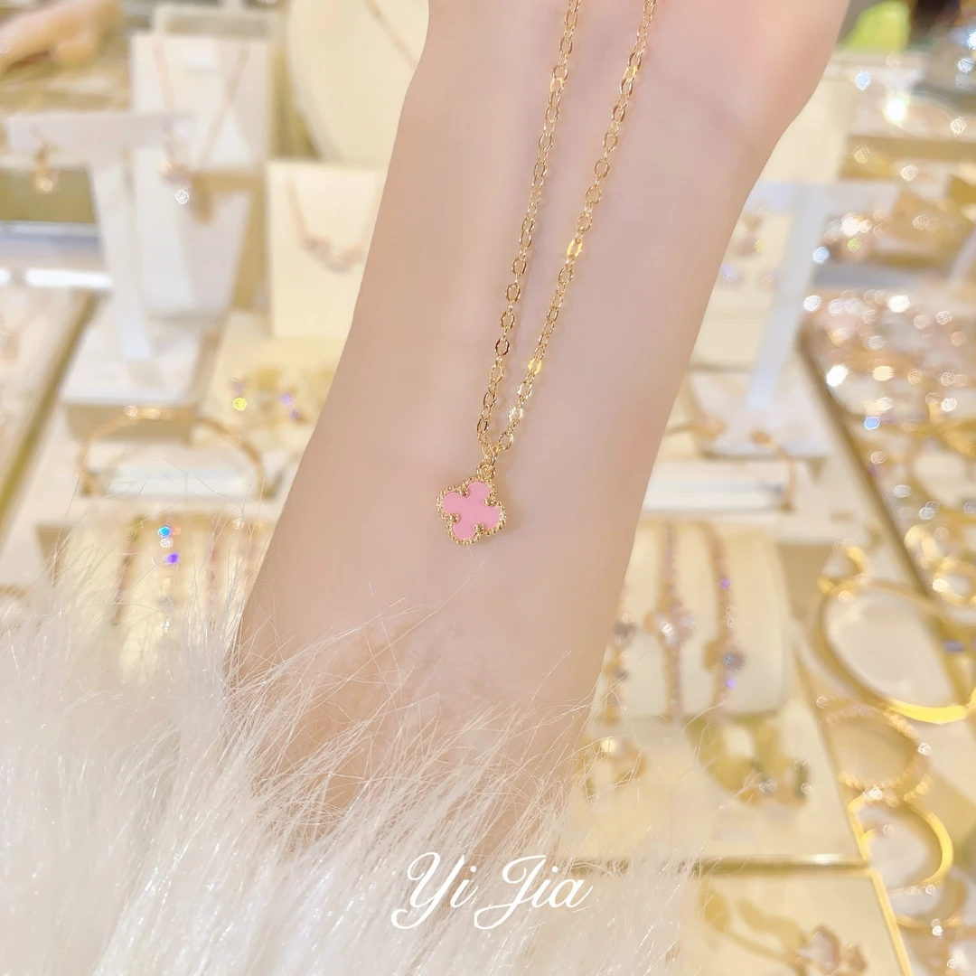 铜合金合成锆石项链 时尚粉色花花项链经FS1068典简约百搭