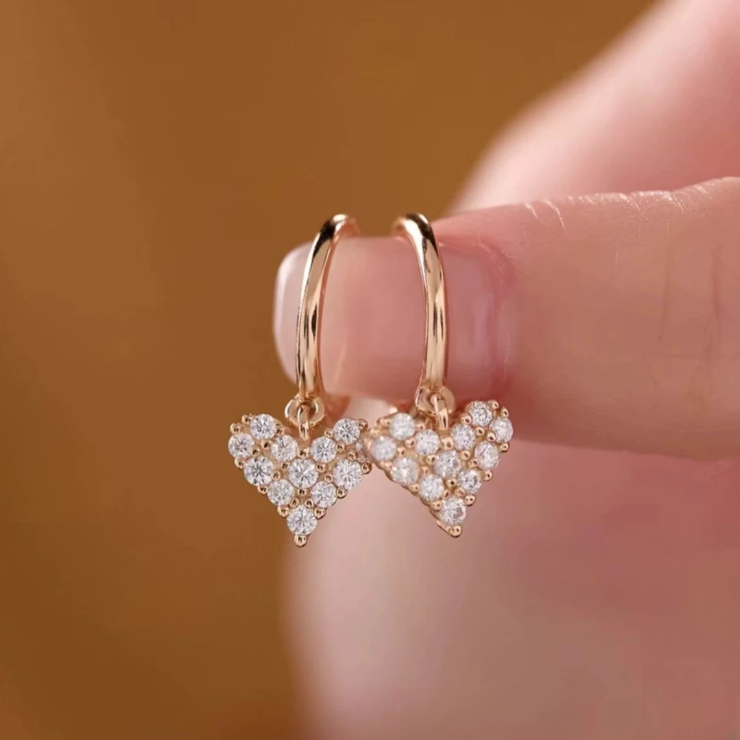 铜合金合成锆石耳饰 时尚高定爱心耳圈FS974香槟色百搭小巧甜美
