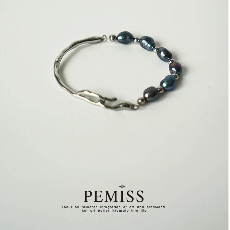 PEMISS 钛钢仿珍珠手链 手链时尚蓝色气质简约设计师