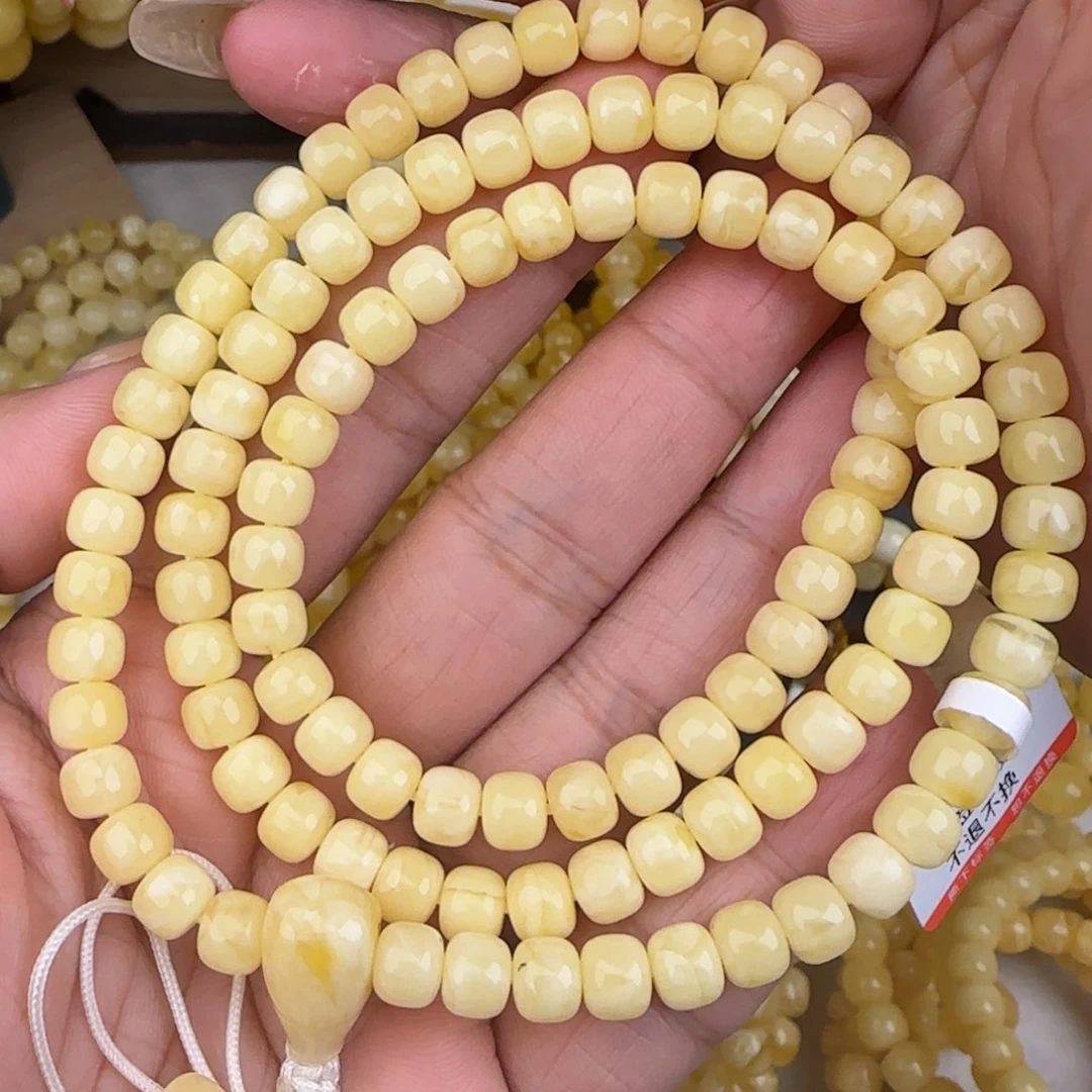 蜜蜡手链未镶嵌奶白老型佛珠