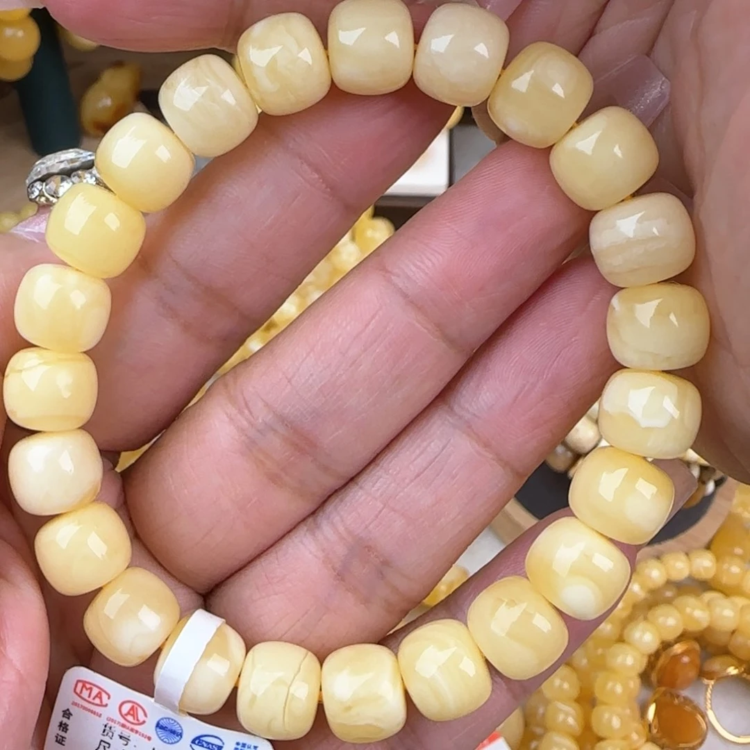 蜜蜡手链未镶嵌奶白老型手串