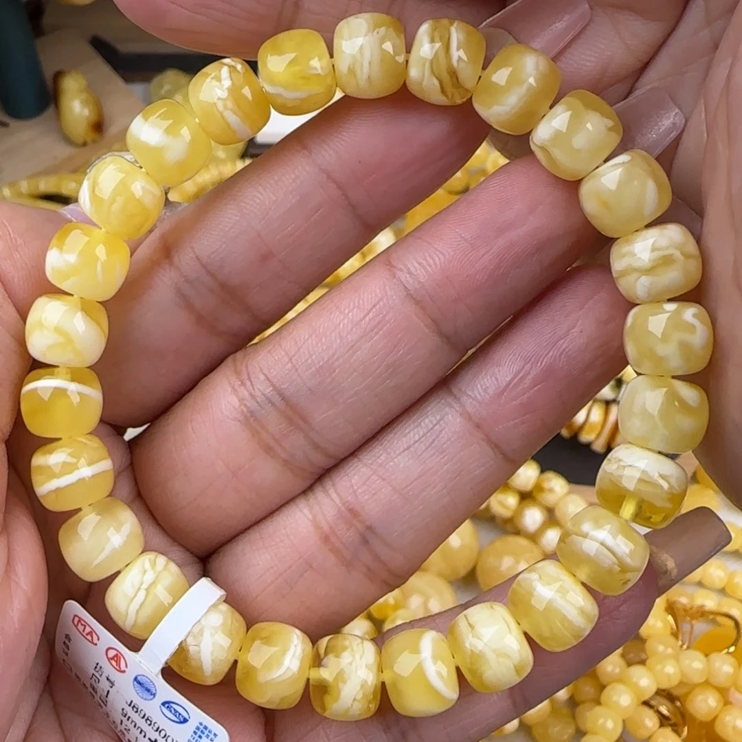 蜜蜡手链未镶嵌金白虎皮妖花老型手串