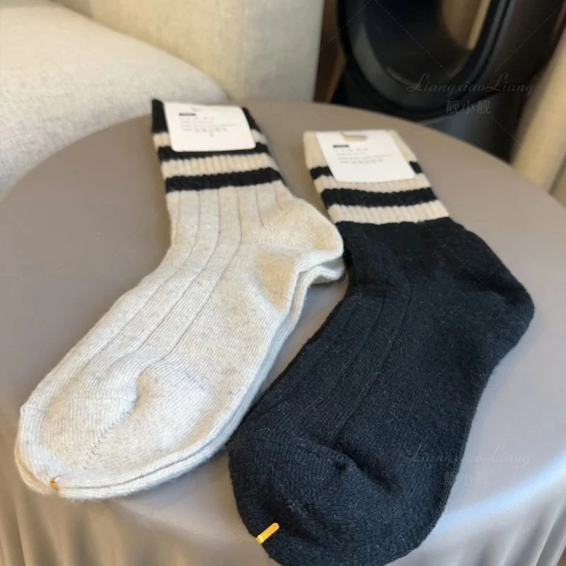 条纹运动长筒袜配鲨鱼裤的袜子女中筒袜秋冬春秋百搭学院风堆堆袜