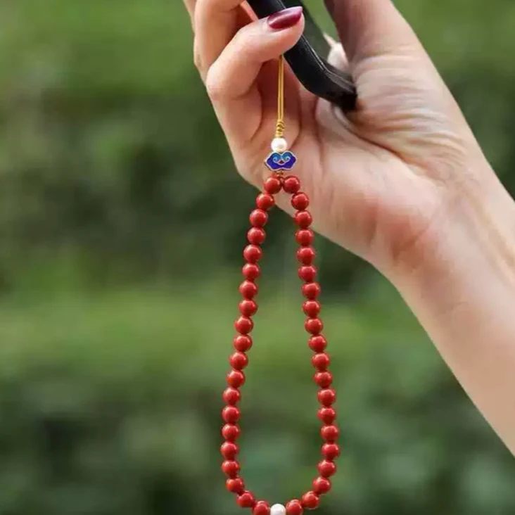 天然辰砂手机挂绳天然正品红朱砂国风创意手工编织手机链手腕挂链