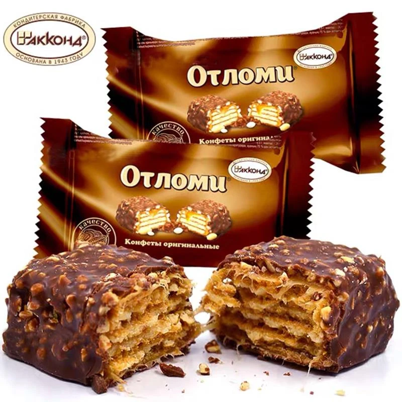 俄罗斯威化巧克力拉丝饼干糖果碎花生焦糖夹心喜糖零食品笋1g