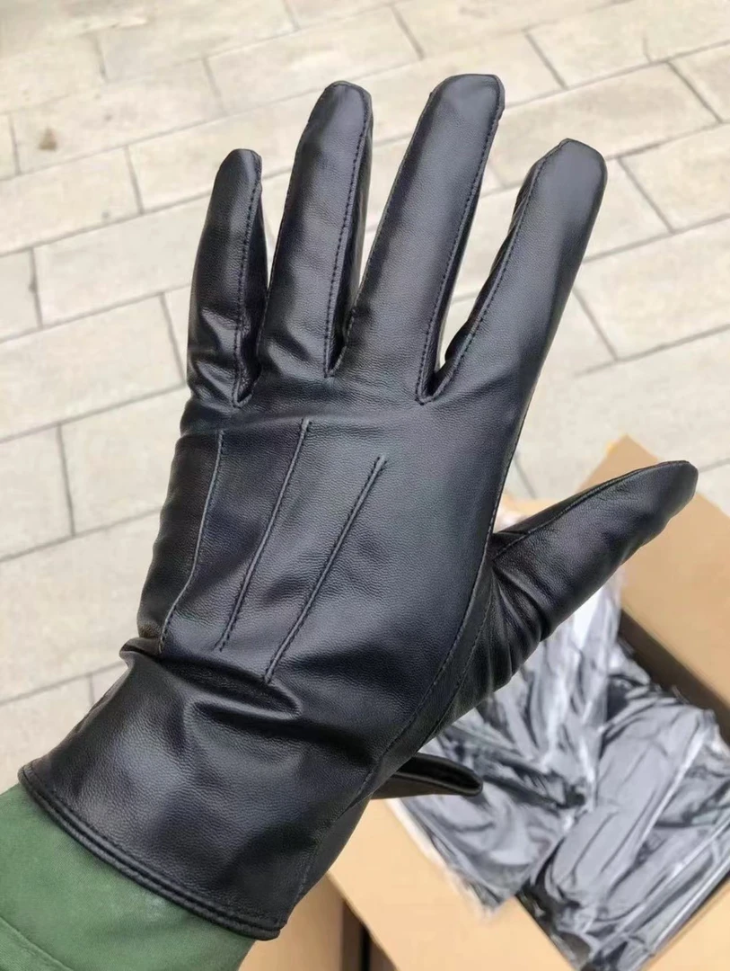 【2号店专属】男士户外新款黑色加绒真皮手套