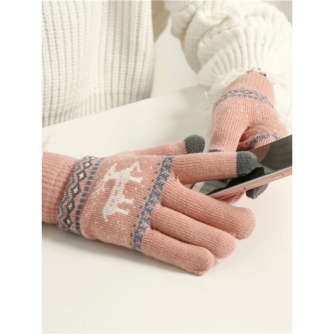 可触屏毛线手套女加绒加厚骑行开车学生秋冬保暖户外防风防寒时尚