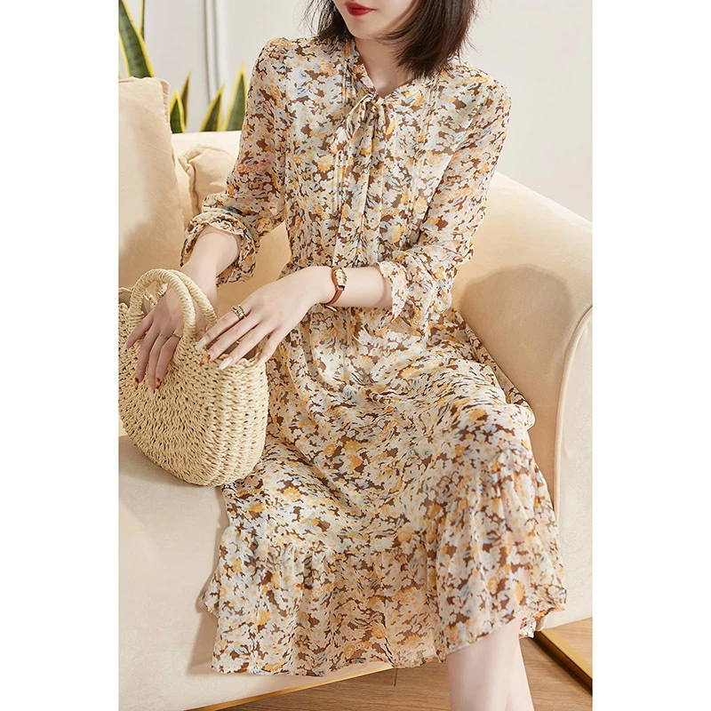 新款质感女装裙子女优雅设计感小众法式碎花连衣裙4572