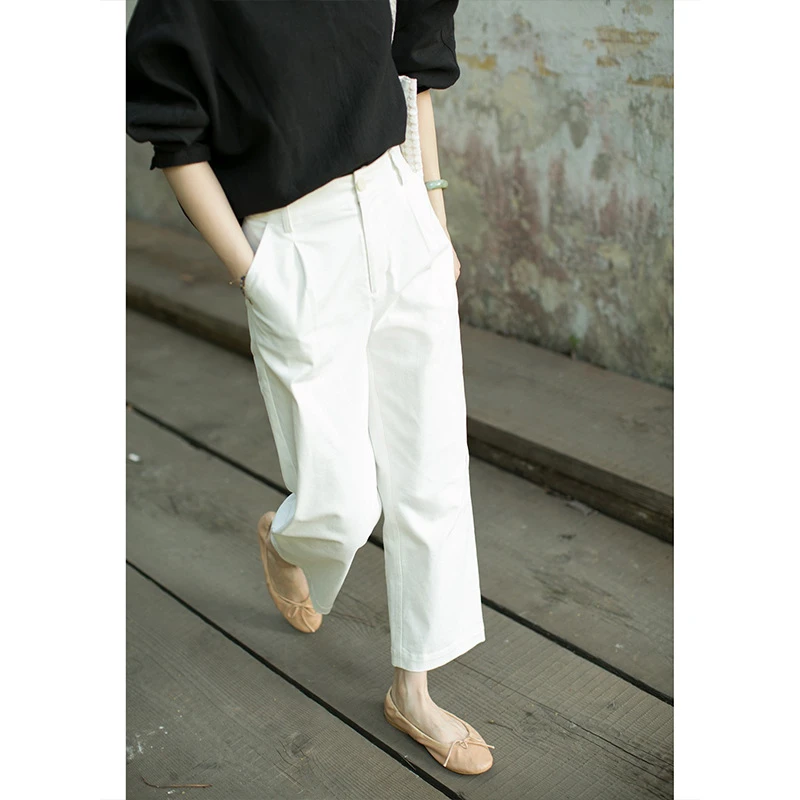 高腰显瘦白色阔腿直筒裤女薄款小个子垂感休闲裤裤子7422