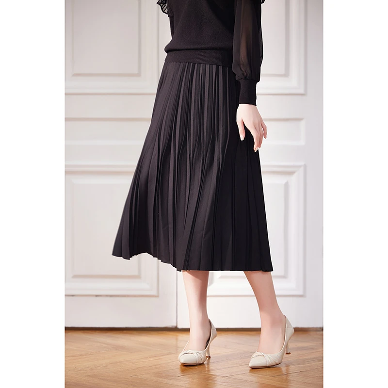 百褶半身裙新款中长款优雅气质高腰显瘦遮胯冬天配毛衣a字裙0182