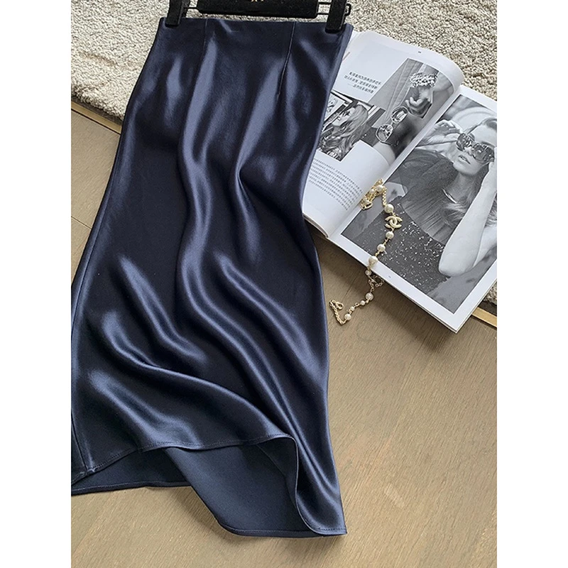 新款女装气质百搭丝质感复古高级感时尚A字中长鱼尾裙子2108