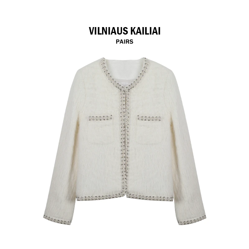 粗花呢长袖气质时尚针织设计师重工百搭小香短外套1218