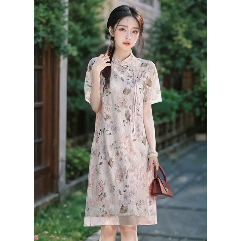 新中式国风改良旗袍连衣裙女气质名媛高级感中长裙子7449