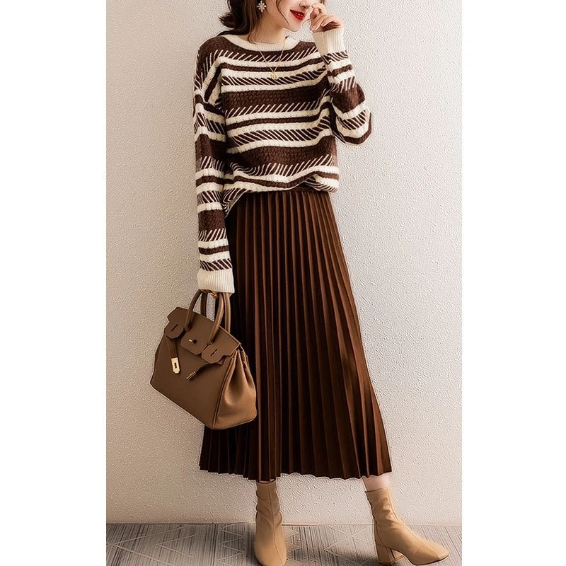 半身百褶裙年轻奢设计感小众高腰显瘦a字裙子女3678