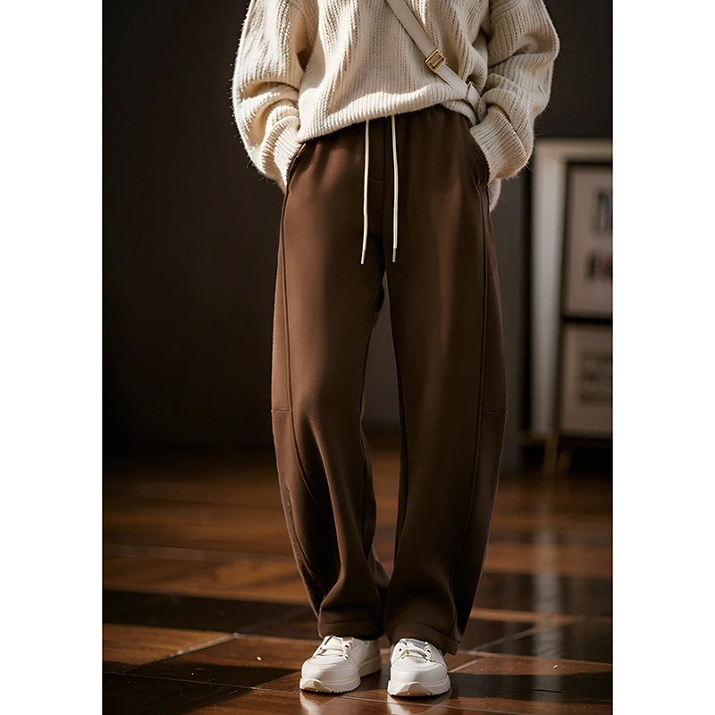 时尚宽松系绳设计感直筒裤女高腰休闲百搭加厚休闲裤2012