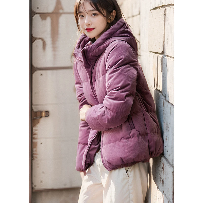 女连帽斜插口袋纯色百搭羽绒服高级感时尚保暖外套潮9755