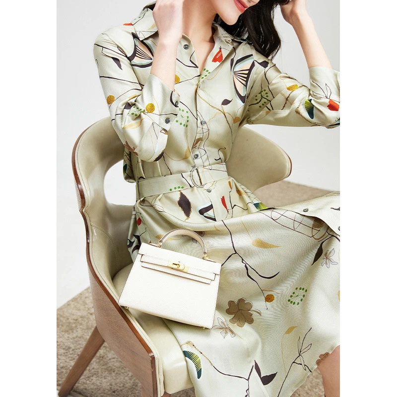 新款法式高级感轻奢抽象图案设计感小众气质衬衫连衣裙0989