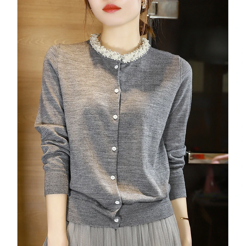 格雷灰系新款圆领开衫衬衣女设计感小众复古收腰法式上衣0304