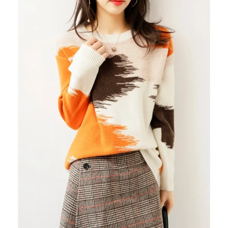 今年流行的新款宽松日系慵懒风撞色洋气针织衫上衣女3725