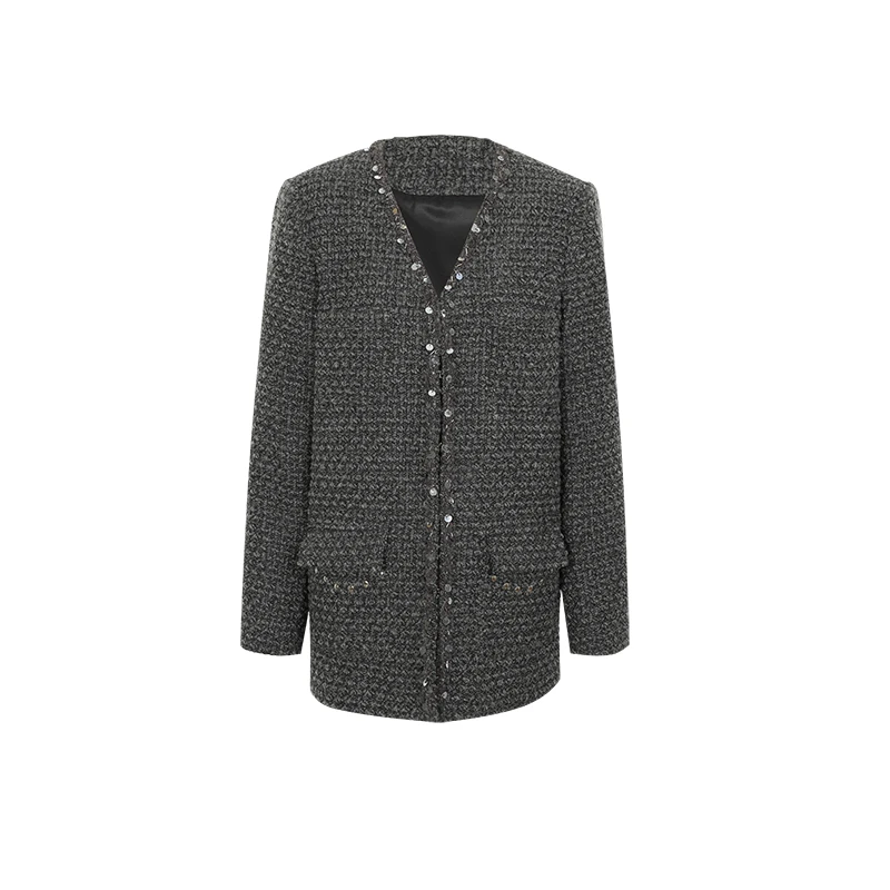 定制粗花呢羊毛小香风夹克女短外套0165