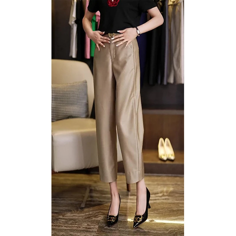 新款薄款烟管直筒裤小个子宽松高腰九分垂感窄版阔腿裤子1223