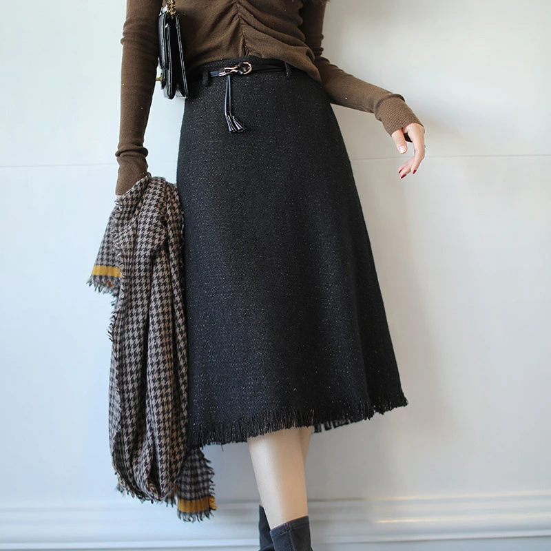 新款黑色针织高腰修身半裙气质通勤半身裙9875