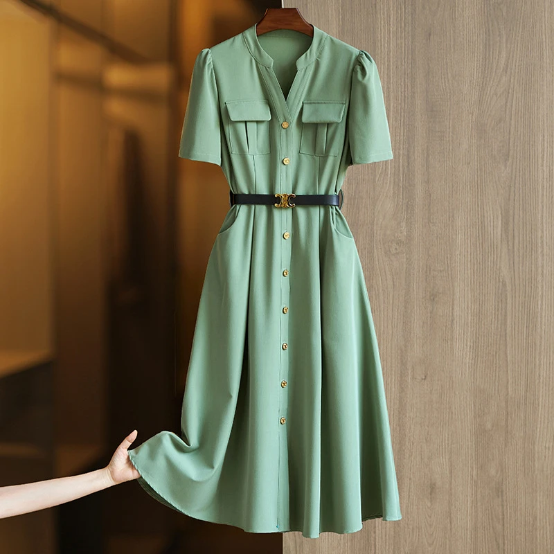 法式高级感通勤衬衫连衣裙女收腰设计感气质御姐轻熟风a字裙4996