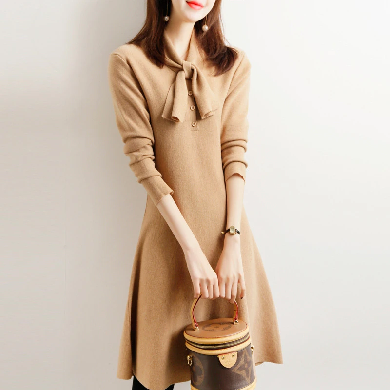 黑色毛衣连衣裙女新款优雅气质高级感内搭针织打底中长裙0343