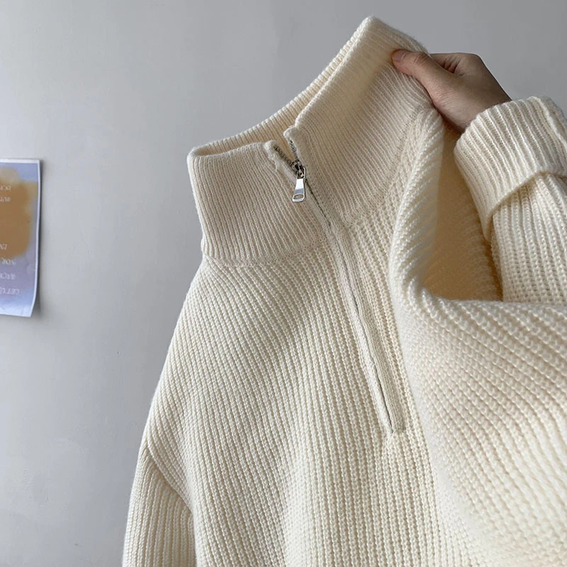 半拉链毛衣男款秋冬季潮牌慵懒风宽松线衣服情侣装百搭针织衫外套