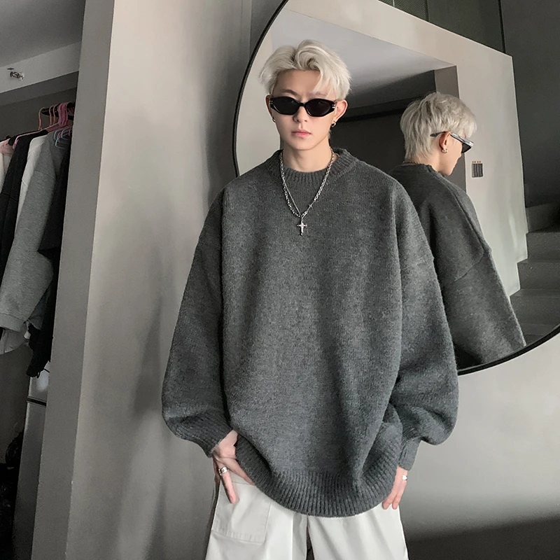 毛衣男款秋冬季宽松慵懒风线衣情侣装潮牌百搭纯色圆领针织衫外套