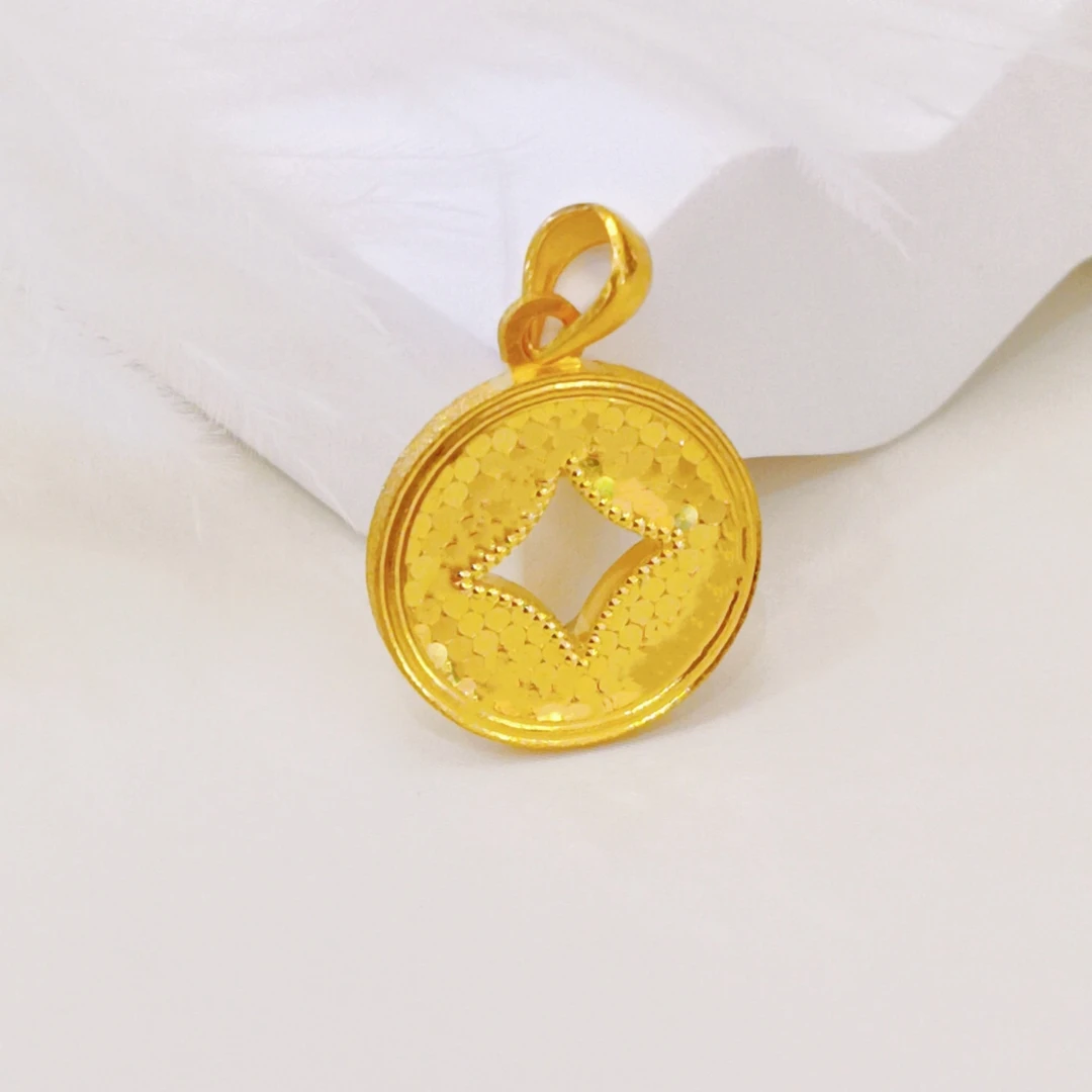 足金999吊坠铜钱金色精美素款女款百搭简约时尚女士手工灵动精致